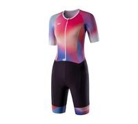 MY KILOMETRE Combinaison Triathlon Femme Manches Courtes - Trisuit Zip intégral devant Séchage Rapide avec Poches Arrière, UPF 50+ pour Natation, Vélo et Course