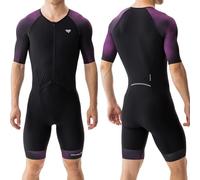 MY KILOMETRE Combinaison Triathlon Homme Manches Courtes - Trisuit 1 pièce Respirant & Séchage Rapide avec Poche Arrière, Idéal Longue Distance & Entraînement（Violet M）