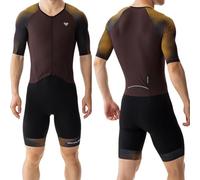 MY KILOMETRE Combinaison Triathlon Homme Manches Courtes - Trisuit 1 pièce Respirant & Séchage Rapide avec Poche Arrière, Idéal Longue Distance & Entraînement（Orange M）