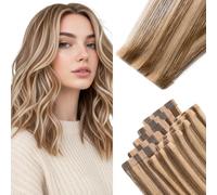 MY-LADY 10PCS Extension Cheveux Naturel Adhesif 25cm Brun Moyen/Blond Foncé 5pcs Invisible et 5pcs Classique Bande Adhesive Extension en Vrais Cheveux Humains Balayage Lisse pour Femmes 20g #4P27