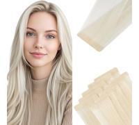 MY-LADY 10PCS Extension Cheveux Naturel Adhesif 30cm Blond Platine 5pcs Invisible et 5pcs Classique Bande Adhesive Extension en Vrais Cheveux Humains Balayage Lisse pour Femmes 20g #60