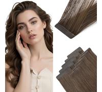 MY-LADY 10PCS Extension Cheveux Naturel Adhesif 35cm Marron Foncé 5pcs Invisible et 5pcs Classique Bande Adhesive Extension en Vrais Cheveux Humains Balayage Lisse pour Femmes 20g #02