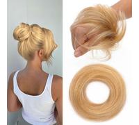 MY-LADY Chignon Postiche Cheveux Naturel Faux Chignon Naturel Lisse avec Élastique pour Femme Fille(17g, Blond Cendré/Blond)