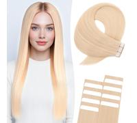MY-LADY Extension Adhesive Cheveux Naturel 10pcs Blond Platine 25 cm Courte Extension Humain Lisse Remy Bande Adhesif Invisible Tape In Hair Extensions Human (15g, 1.5g/pcs, #60)