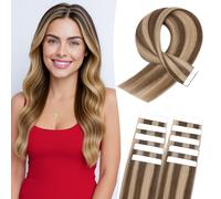MY-LADY Extension Adhesive Cheveux Naturel 10pcs Brun moyen/Blond foncé 30 cm Courte Extension Humain Lisse Remy Bande Adhesif Invisible Tape In Hair Extensions Human (15g, 1.5g/pcs, #4P27)
