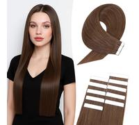 MY-LADY Extension Adhesive Cheveux Naturel 10pcs Marron chocolat 40 cm Courte Extension Humain Lisse Remy Bande Adhesif Invisible Tape In Hair Extensions Human (15g, 1.5g/pcs, #04)