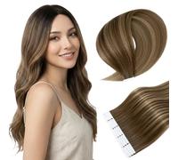MY-LADY Extension Adhesive Cheveux Naturel 10pcs Marron Chocolat/Marron Clair 45cm Extension Humain Lisse Bande Adhesif Invisible Tape In Hair Extensions Human (15g, 1.5g/pcs, #4T4P27)