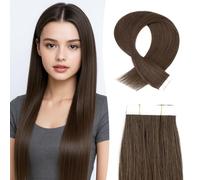 MY-LADY Extension Adhesive Cheveux Naturel 10pcs Marron foncé 35 cm Courte Extension Humain Lisse Remy Bande Adhesif Invisible Tape In Hair Extensions Human (15g, 1.5g/pcs, #02)
