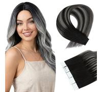 MY-LADY Extension Adhesive Cheveux Naturel 10pcs Noir naturel & Gris 35 cm Courte Extension Humain Lisse Remy Bande Adhesif Invisible Tape In Hair Extensions Human (15g, 1.5g/pcs, #1BT1BPGREY)