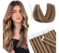 MY-LADY Extension Adhesive Cheveux Naturel 20pcs 35 cm 30g Brun moyen/Blond foncé Bande Adhesif Invisible Courte Extension Cheveux Humain Remy Tape In Hair Extensions Human (#4P27)