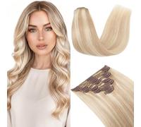 MY-LADY Extension Cheveux Naturel a Clip, 8 Pièces 30cm Vrais Cheveux Extensions à Clip Lisse, Invisible Clip In Human Hair Extension Double Weft(#18P613 Blond Cendré/Blond, 115g)