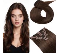 MY-LADY Extension Cheveux Naturel a Clip, 8 Pièces 35cm Vrais Cheveux Extensions à Clip Lisse, Invisible Clip In Human Hair Extension Double Weft(#04 Marron Chocolat, 120g)