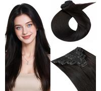 MY-LADY Extension Cheveux Naturel a Clip, 8 Pièces 40cm Vrais Cheveux Extensions à Clip Lisse, Invisible Clip In Human Hair Extension Double Weft(#1B Noir Naturel, 130g)