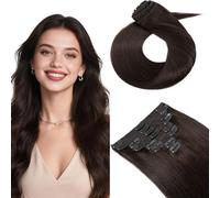MY-LADY Extension Cheveux Naturel a Clip, 8 Pièces 40cm Vrais Cheveux Extensions à Clip Lisse, Invisible Clip In Human Hair Extension Double Weft(#02 Marron Foncé, 130g)