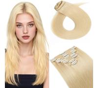 MY-LADY Extension Cheveux Naturel a Clip, 8 Pièces 55cm Vrais Cheveux Extensions à Clip Lisse, Invisible Clip In Human Hair Extension Double Weft(#613 Blond, 160g)