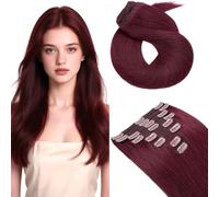 MY-LADY Extension Cheveux Naturel a Clip, 8 Pièces 60cm Vrais Cheveux Extensions à Clip Lisse, Invisible Clip In Human Hair Extension Double Weft(#99J Bordeaux, 170g)