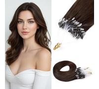 MY-LADY Extension Cheveux Naturel à Froid Micro Loops, 50 Mèches Marron Chocolat Extension Cheveux Naturel Humain Invisible Lisse sans Colle 45cm Micro Anneaux Human Hair Extensions #04 (50g, 1g/pcs)