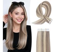 MY-LADY Extension Cheveux Naturel Adhésif 10pièces 45 cm 15g Blond cendré/blond Bande Adhesif Invisible Cheveux Humain Remy Longs Tape In Hair Extensions Human Femmes(18Inch, #18P613)