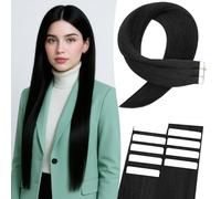 MY-LADY Extension Cheveux Naturel Adhésif 10pièces 55 cm 15g Noir Bande Adhesif Invisible Cheveux Humain Remy Longs Tape In Hair Extensions Human Femmes(22Inch, #01)