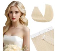 MY-LADY Extension Cheveux Naturel Adhesif 20pcs 40 cm 50g Blond Platine Bande Adhesif Invisible Courte Extension Cheveux Humain Remy Tape In Hair Extensions Human (#60)