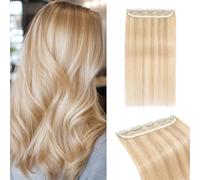 MY-LADY Extension Cheveux Naturel Clip, Une Pièce 20cm Blond Cendré/Blond Rajout Cheveux Clip Naturel avec Lace Base, Clip In Extension Skin Weft 5 Clips pour Volume 3/4 Tête (#18P613, 40g)