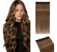 MY-LADY Extension Cheveux Naturel Clip, Une Pièce 25cm Brun Clair Rajout Cheveux Clip Naturel avec Lace Base, Real Human Hair Clip In Extension Skin Weft 5 Clips pour Volume 3/4 Tête (#06, 40g)