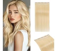 MY-LADY Extension Cheveux Naturel Clip, Une Pièce 30cm Blond Rajout Cheveux Clip Naturel avec Lace Base, Real Human Hair Clip In Extension Skin Weft 5 Clips pour Volume 3/4 Tête (#613, 40g)