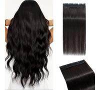 MY-LADY Extension Cheveux Naturel Clip, Une Pièce 30cm Noir Naturel Rajout Cheveux Clip Naturel avec Lace Base, Real Human Hair Clip In Extension Skin Weft 5 Clips pour Volume 3/4 Tête (#1B, 40g)