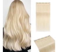 MY-LADY Extension Cheveux Naturel Clip, Une Pièce 35cm Blond Platine Rajout Cheveux Clip Naturel avec Lace Base, Real Human Hair Clip In Extension Skin Weft 5 Clips pour Volume 3/4 Tête (#60, 40g)