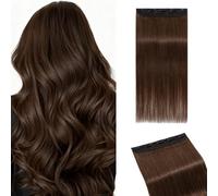 MY-LADY Extension Cheveux Naturel Clip, Une Pièce 40cm Marron Chocolat Rajout Cheveux Clip Naturel avec Lace Base, Clip In Extension Skin Weft 5 Clips pour Volume 3/4 Tête (#04, 45g)