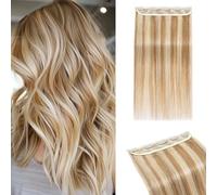 MY-LADY Extension Cheveux Naturel Clip, Une Pièce 55cm Brun Doré& Blond Rajout Cheveux Clip Naturel avec Lace Base, Clip In Extension Skin Weft 5 Clips pour Volume 3/4 Tête (#12P613, 55g)