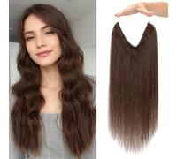 MY-LADY Extension Cheveux Naturel Fil Invisible 40cm Rajout Cheveux Humain Vrais avec Corde Ajustable pour Femmes #02 Marron Foncé 65g