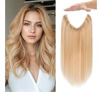 MY-LADY Extension Cheveux Naturel Fil Invisible 40cm Rajout Cheveux Humain Vrais avec Corde Ajustable pour Femmes #18P613 Blond Cendré/Blond 65g