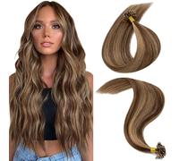 MY-LADY Extension Cheveux Naturel Keratine 25pcs/25Mèches Brun Moyen/Blond Foncé 40 cm 25g Remy Humain Cheveux U Tip Hair Extensions Lisse 16Pouces #4P27