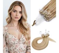 MY-LADY Extension Cheveux Naturel Micro Ring, 50PCS 55cm Invisible Extension à Froid Lisse, #18P613 Blond Cendré/Blond Extension Cheveux Micro Link Humain(50g, 1g/pcs)