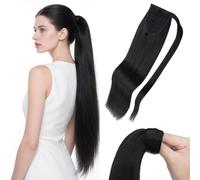 MY-LADY Extension Queue de Cheval Cheveux, 50cm Postiche Queue de Cheval Naturel, Rajout Cheveux Longue Ponytail Lisse Wrap Around #01 Noir 95g