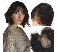 MY-LADY Frange à Clip Cheveux Naturel, Noir Naturel Topper Cheveux Humain Femme Fin Air Bangs 21g Extension de Fringe Avec Tempes(#1B)