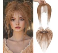 MY-LADY Frange à Clips Cheveux Naturels avec 2 Clips, 100% Cheveux Humains Remy Fausse Frange, Postiche Extension Cheveux Frange, Frange en Bang à la Française pour Femmes (Brun Clair)