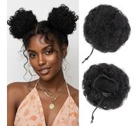 MY-LADY Postiche Cheveux Naturel Afro Puff, Queue de Cheval Courts Afro Kinky Curly Bouclés avec Cordon de Serrage, Chignon Postiche Cheveux Afro Noir Naturel Pour Femmes Filles (6 Inch, 40g)