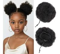 MY-LADY Postiche Cheveux Naturel Afro Puff, Queue de Cheval Courts Afro Kinky Curly Bouclés avec Cordon de Serrage, Chignon Postiche Cheveux Afro Noir Naturel Pour Femmes Filles (4 Inch, 30g)