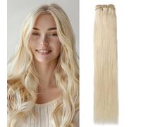 MY-LADY Tissage Brésilien Cheveux Humain Naturel 100% Vierges Raide Mèche Double Weft Human Hair Extension Bresilienne Naturelle Lisse (16 Pouces /100g, #60 Blond Platine)