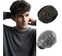 MY-LADY Toupet Homme Cheveux Naturel, Brun Clair Toupee Perruque pour Homme, Base PU Base 20x25cm Remplaçable Système Cheveux Humains pour Homme Postiches 75g (#06)