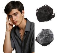 MY-LADY Toupet Homme Cheveux Naturel, Marron Foncé Toupee Perruque pour Homme, Base PU Base 20x25cm Remplaçable Système Cheveux Humains pour Homme Postiches 75g (#02)