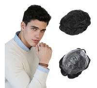 MY-LADY Toupet Homme Cheveux Naturel, Noir Naturel Toupee Perruque pour Homme, Base PU Base 20x25cm Remplaçable Système Cheveux Humains pour Homme Postiches 75g (#1B)