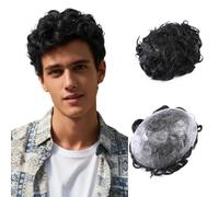 MY-LADY Toupet Homme Cheveux Naturel, Noir Toupee Perruque pour Homme, Base PU Base 20x25cm Remplaçable Système Cheveux Humains pour Homme Postiches 75g (#01)