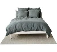 My Linen Home | Parure de Lit - 100% Lin Lavé | 1 Housse de Couette 155x220 avec Fermeture éclair | 1 Taie Oreiller 40x80 avec Fermeture à Revers | Linge de Lit et Oreillers | Vert Foncé