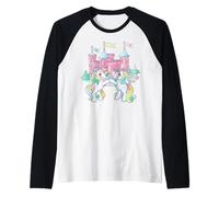 My Little Pony Ponies Pose Together Infront of Pink Castle Manche Raglan
