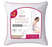 My Lovely Bed - Oreiller Percale 100% Coton - Lot de 2-60x60 cm - Doux et Gonflant - Confort Moelleux - Anti acariens - Haut de Gamme