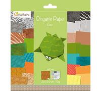 Avenue Mandarine 52504MD - Un paquet de 60 feuilles Origami 20x20 cm 70G (30 motifs x 2 feuilles) + une planche de stickers ''Yeux'', À partir de 7 ans - ZOO
