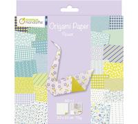 Avenue Mandarine 52507O - Un paquet de 60 feuilles Origami 20x20 cm 70G (30 motifs x 2 feuilles) + une planche de stickers ''Yeux'', À partir de 7 ans - FLOWERS